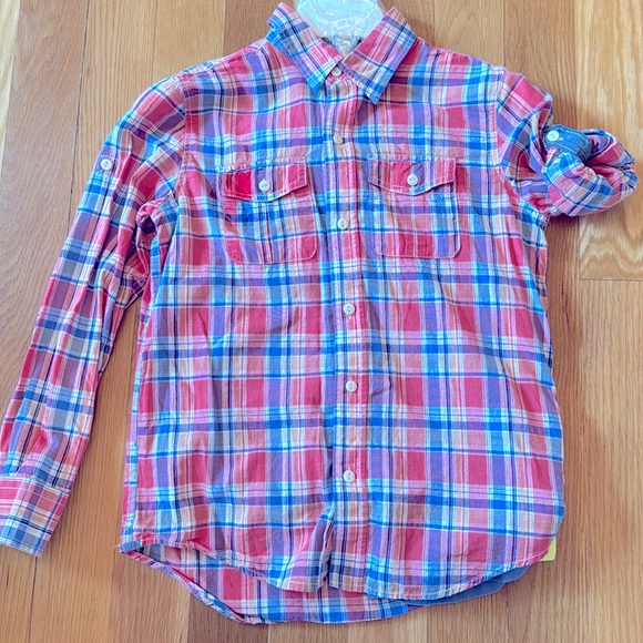 Shorts & shirt button down plaid Gap cargo blue coral boys 10/12 L 100% cotton - Picture 4 of 11
